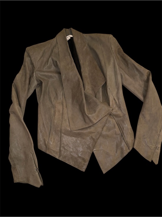 Helmut Lang Jackets & Blazers - Beautiful Helmut  Lang Olive Taupe Asymmetrical Draped Leather Jacket